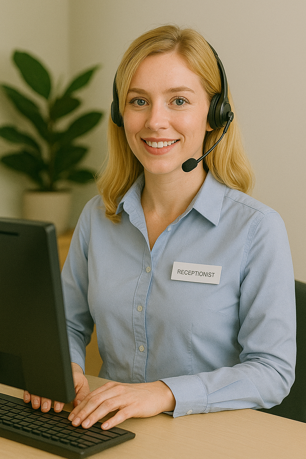 Professional live answering receptionist managing calls